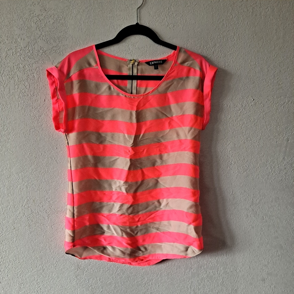 Satin Neon Pink Striped Express Blouse